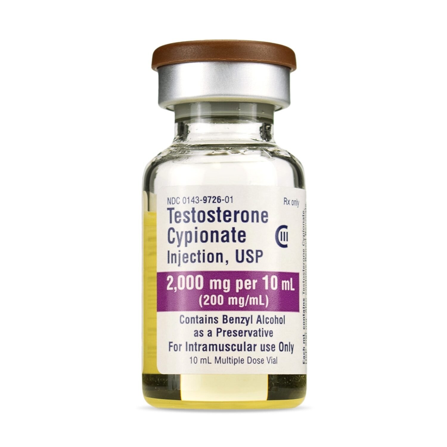 Testosterone Cypionate Injection 200 mg/mL in a 10 mL vial, commonly used for hormone therapy and bodybuilding Testosterone Cypionate Injection 200 mg/mL vial, 10 mL multiple dose container