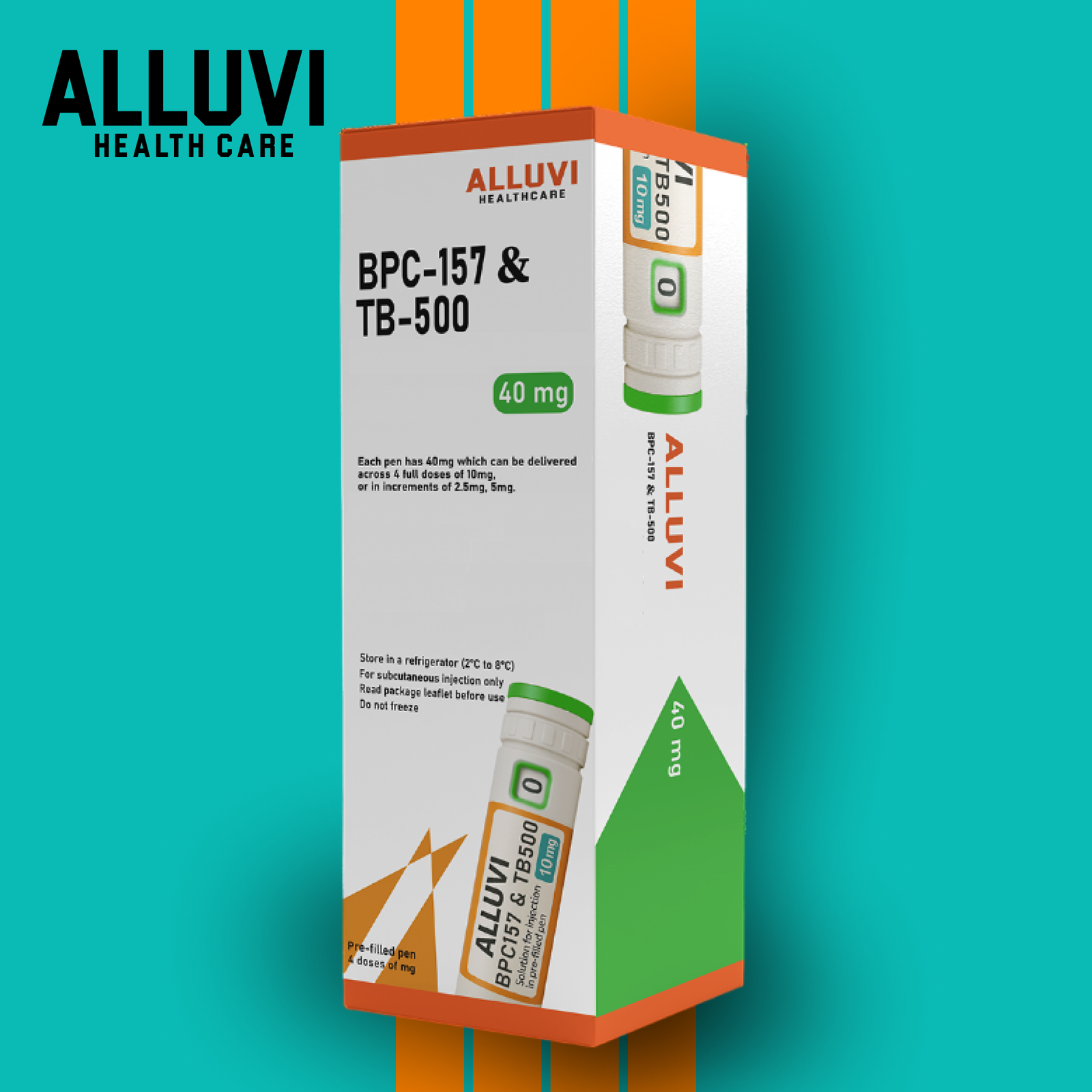 BPC-157 & TB-500 40mg (R&D Only) | Premium Research Peptides by Alluvi Healthcare UK Alluvi Glow and Alluvi Retatrutide pens displayed with BPC-157 & TB-500 research peptides