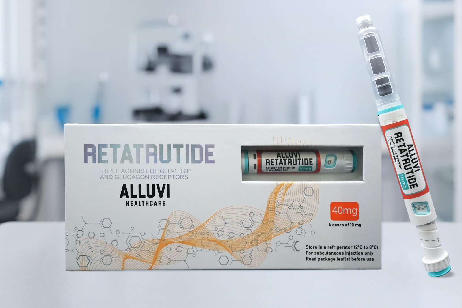 ALLUVI Retatrutide 40mg (R&D Only): "Vial of ALLUVI Retatrutide 40mg peptide for research use