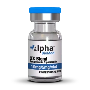 Alpha Biomed Tesamorelin Ipamorelin Blend vial with 10mg and 5mg peptide solution