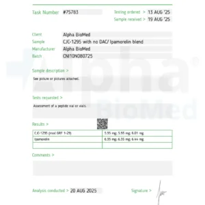 Researcher preparing Alpha Biomed Labs CJC-1295 No DAC and Ipamorelin blend injection