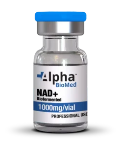 Alpha Biomed NAD+ peptide 1000mg 5ml biofermented research vial for NAD IM dosage and longevity studies
