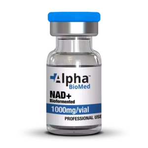 Alpha Biomed NAD+ peptide 1000mg 5ml biofermented research vial for NAD IM dosage and longevity studies