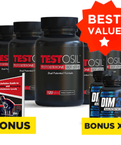 Six bottles of Testosil natural testosterone booster supplement for muscle growth and energy