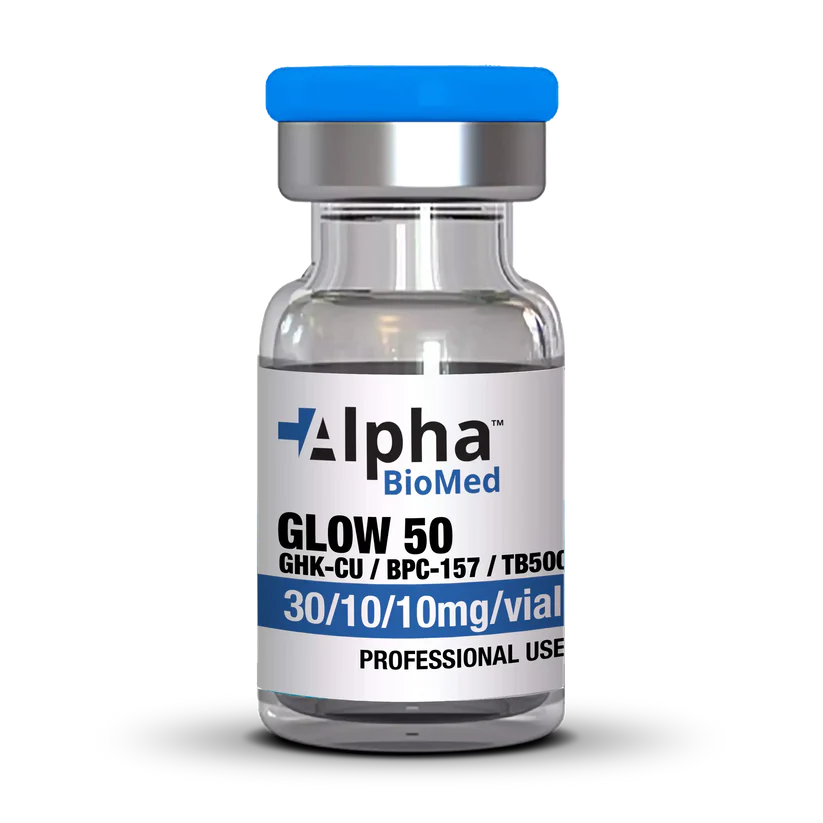 GLOW 50 Peptide Injection – GHK-Cu, BPC-157, TB500 Blend GLOW 50 Peptide Injection vial containing GHK-Cu, BPC-157, and TB500 for skin rejuvenation and collagen stimulation.