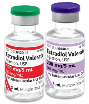 Estradiol Valerate Injection 20mg/mL 5mL vial for prescription hormone therapy”