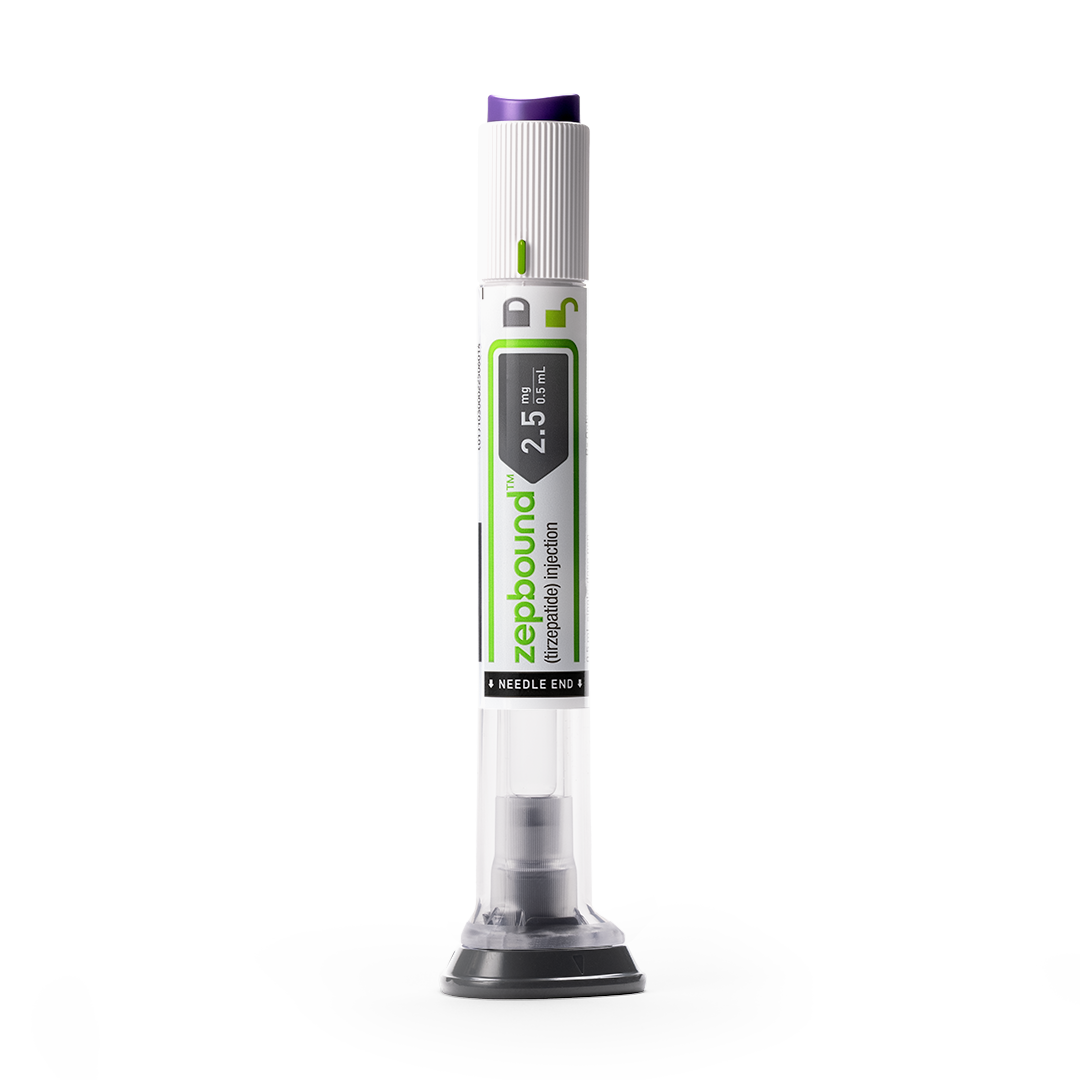 Zepbound 2.5 mg/0.5 ml Prefilled Syringe Zepbound 2.5 mg/0.5 ml prefilled syringe, clear liquid medication, labeled with dosage and brand name, designed for subcutaneous injection.